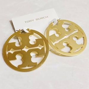 Tory Burch gold logo hoop earrings